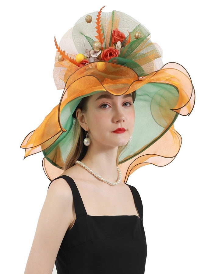 ORIDOOR Women Organza Fascinator Kentucky Hat Derby Floral Tea Party Wedding Hat 867 Orange … - Image 2